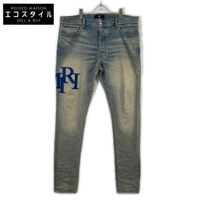 AMIRI 阿米里 AMDNSY1114 26SS 蓝色 皮革徽标贴片 牛仔裤 下装