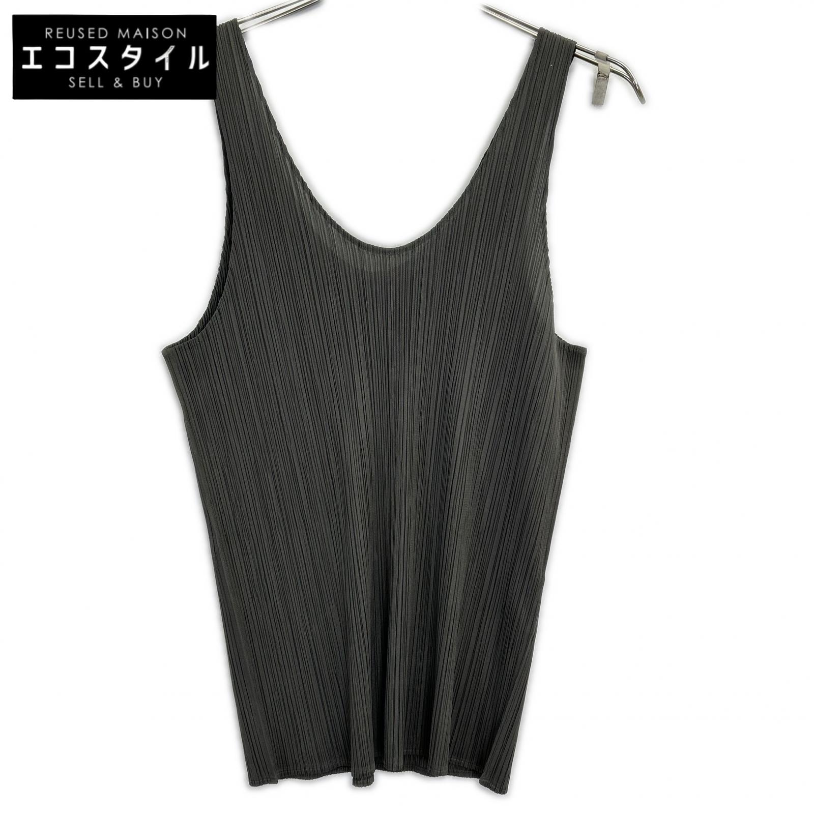 ISSEY MIYAKE イッセイミヤケ IM13-JK552 カーキ プリーツ ノースリーブカットソー トップス