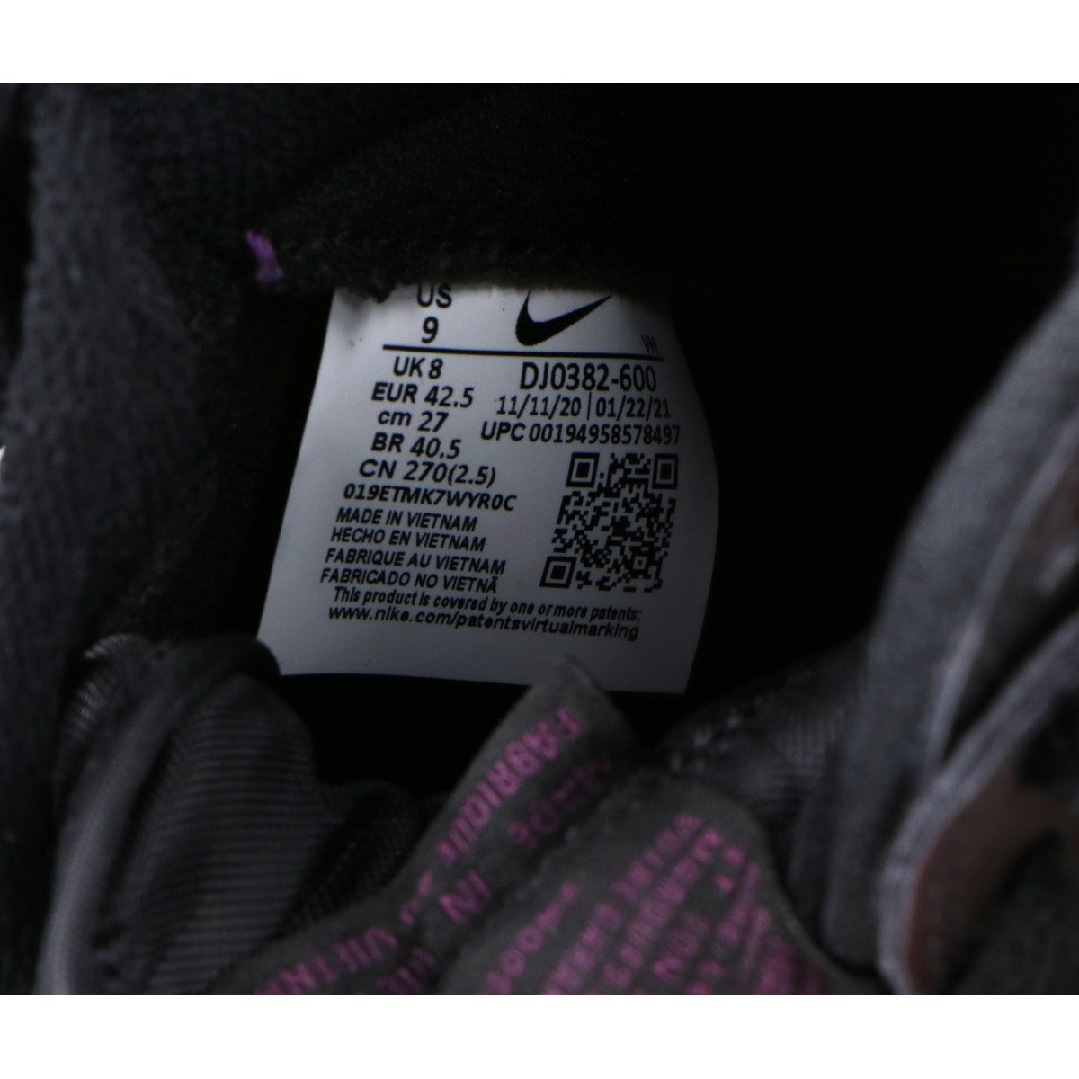 NIKE ナイキ DJ0382-600 ×Fragment Design ブラック×パープル ハイカットスニーカー シューズ