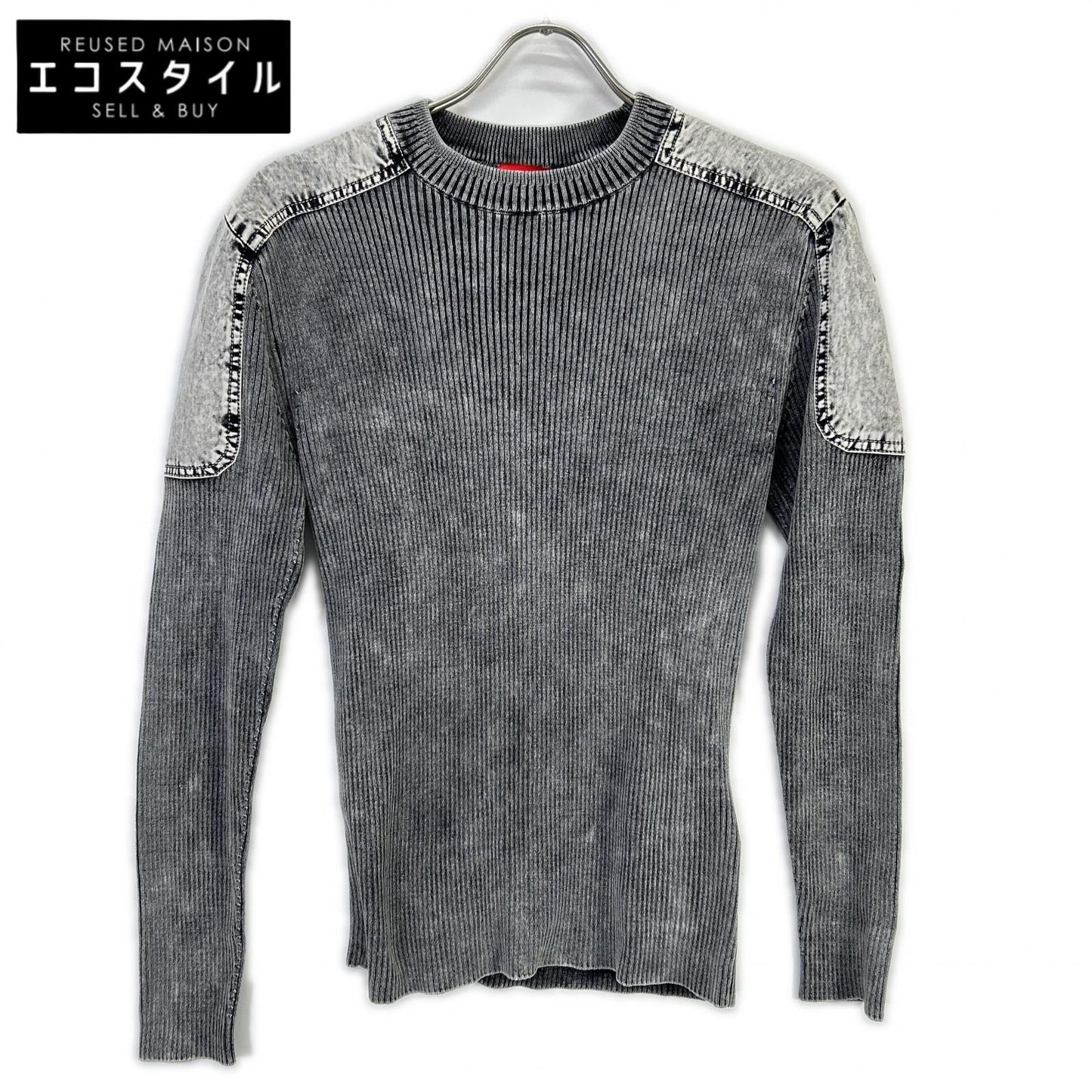 DIESEL ディーゼル グレー ダメージ加工 K-MARTIN リブニット トップス