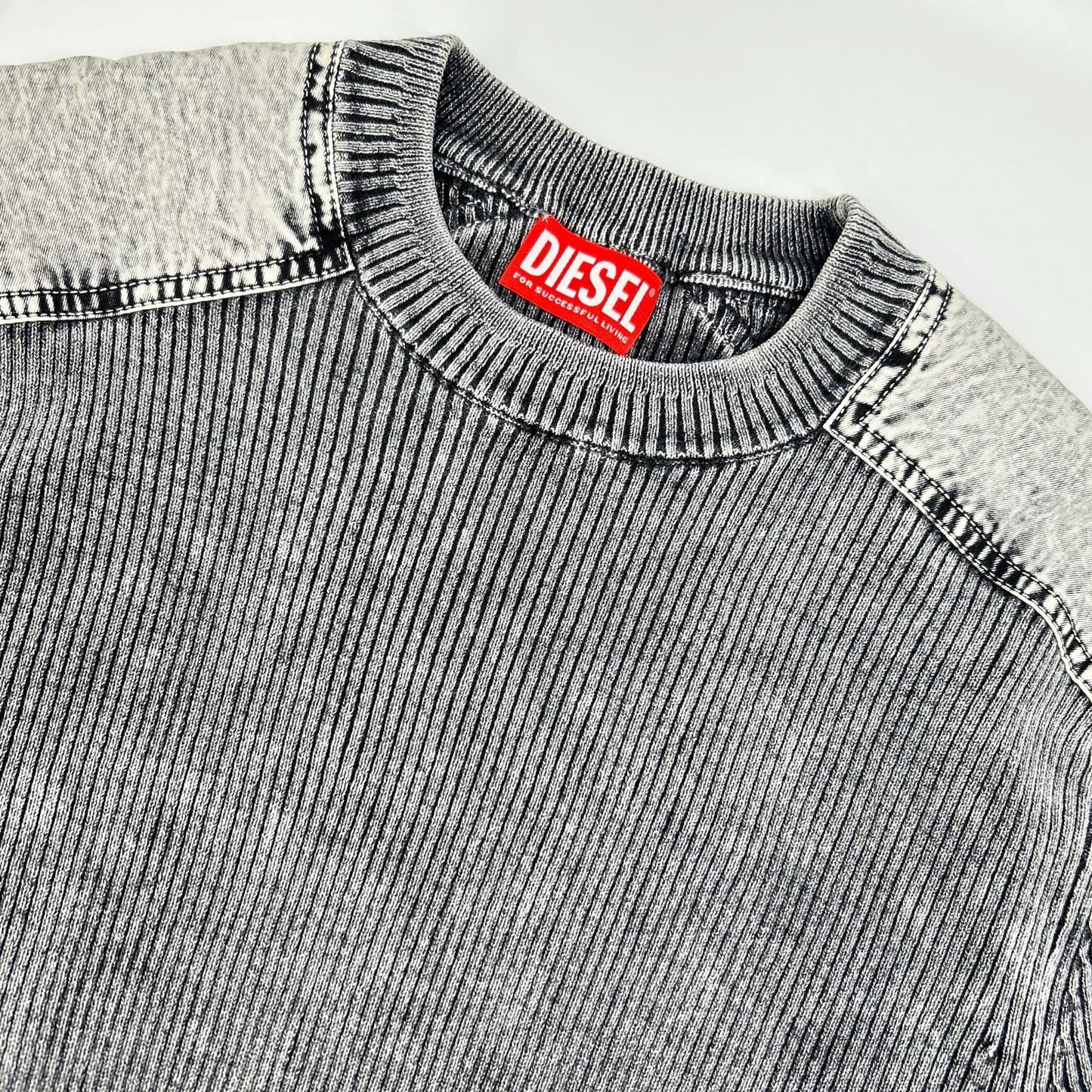 DIESEL ディーゼル グレー ダメージ加工 K-MARTIN リブニット トップス