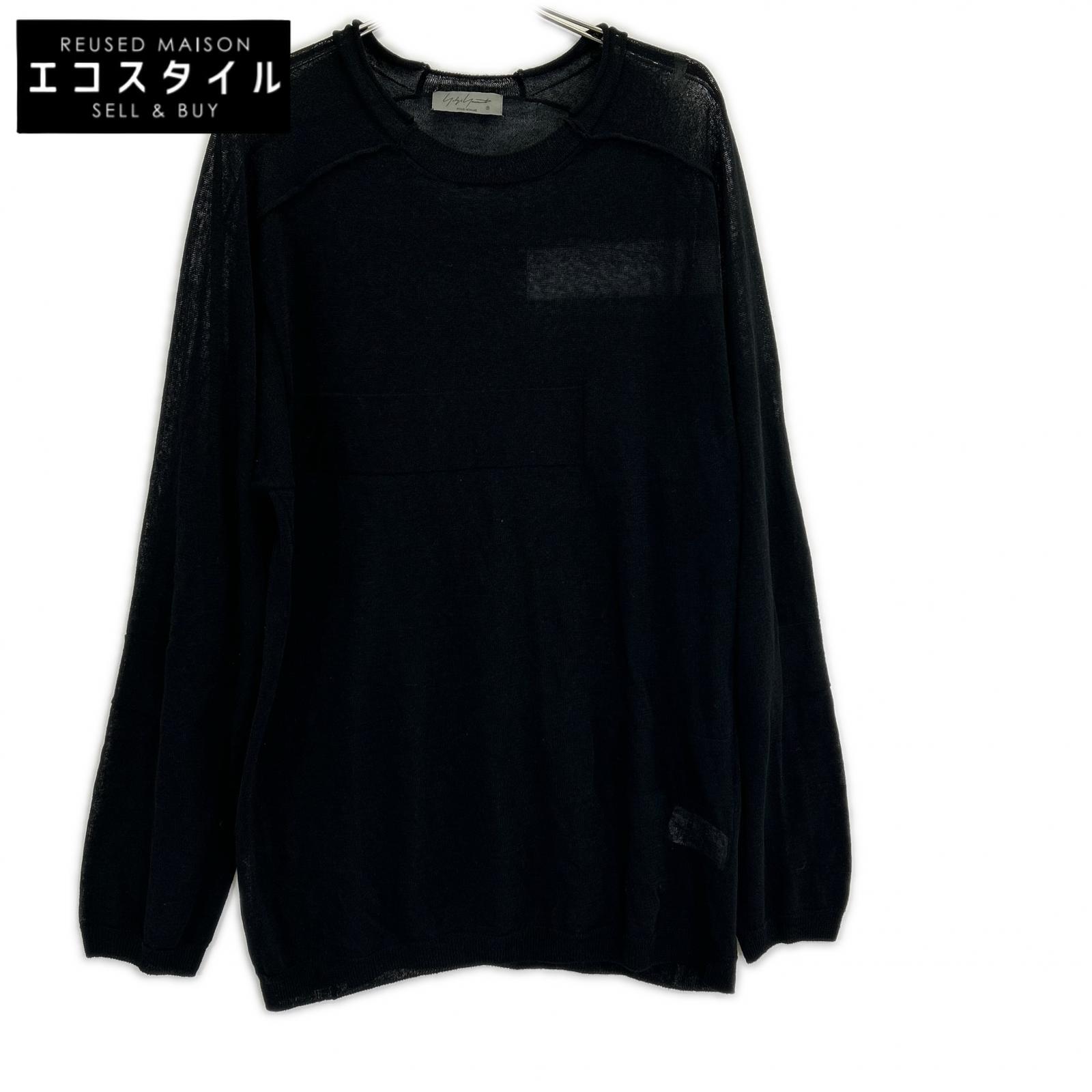 Yohji Yamamoto POUR HOMME 24SS HS-K07-983 Black Sheer Round Neck Long Sleeve T-shirt Top