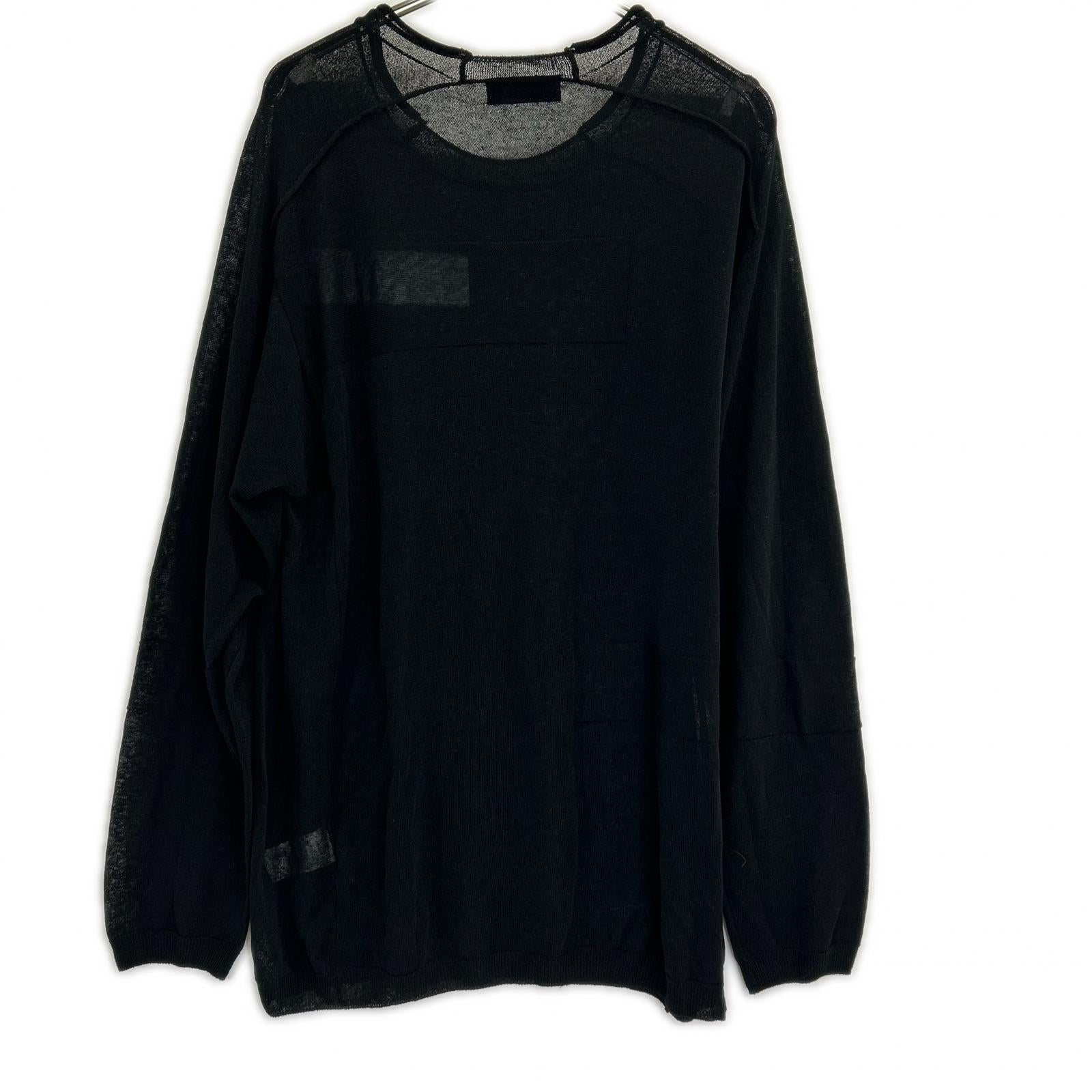 Yohji Yamamoto POUR HOMME 24SS HS-K07-983 Black Sheer Round Neck Long Sleeve T-shirt Top