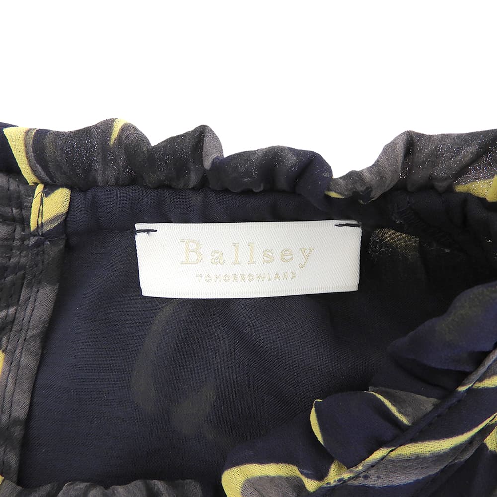 BALLSEY ボールジー 美品 プリーツプリント ノースリーブワンピース レディース ネイビー×イエロー 36 ワンピース