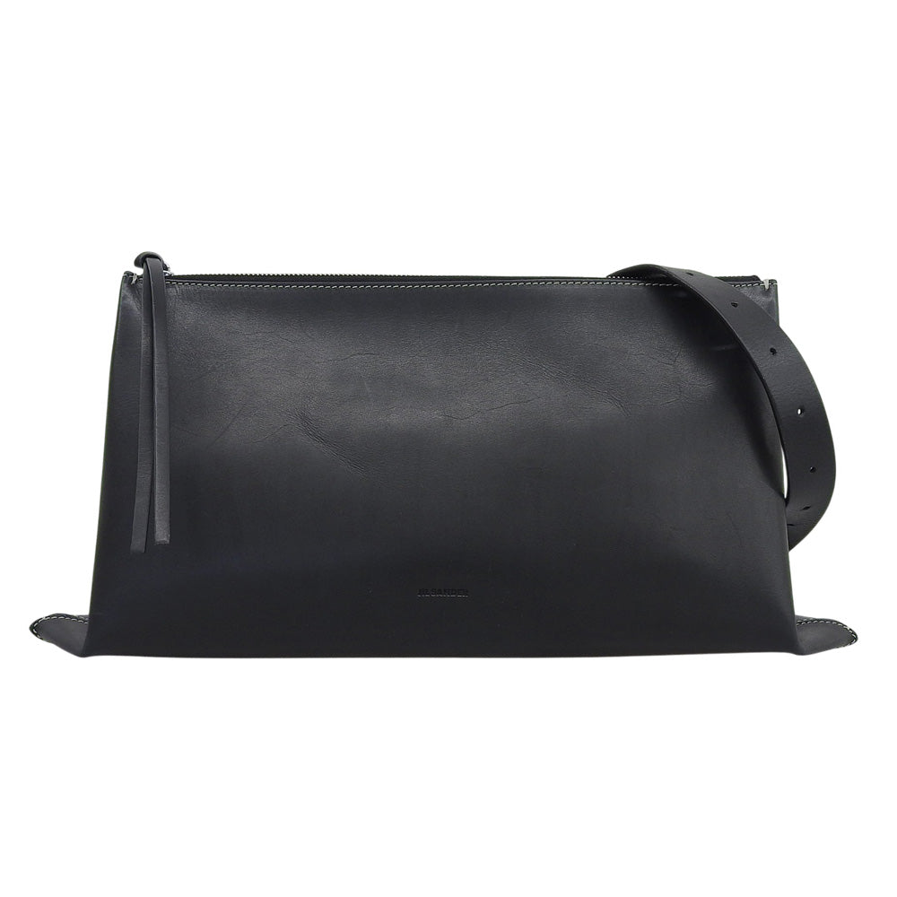 Jil Sander square all-leather shoulder bag, women's black