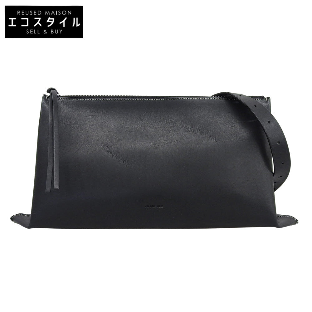 Jil Sander square all-leather shoulder bag, women's black