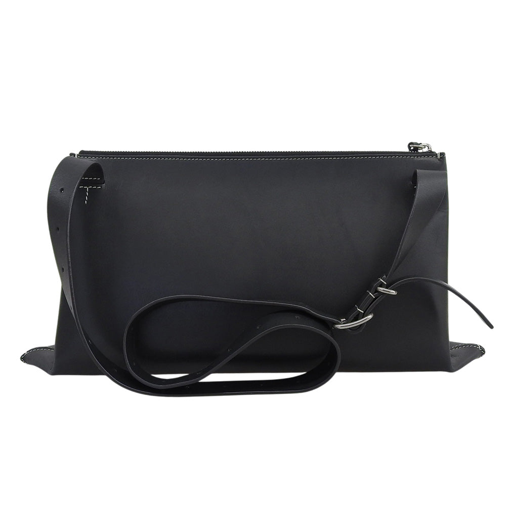 Jil Sander square all-leather shoulder bag, women's black