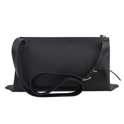 Jil Sander square all-leather shoulder bag, women's black