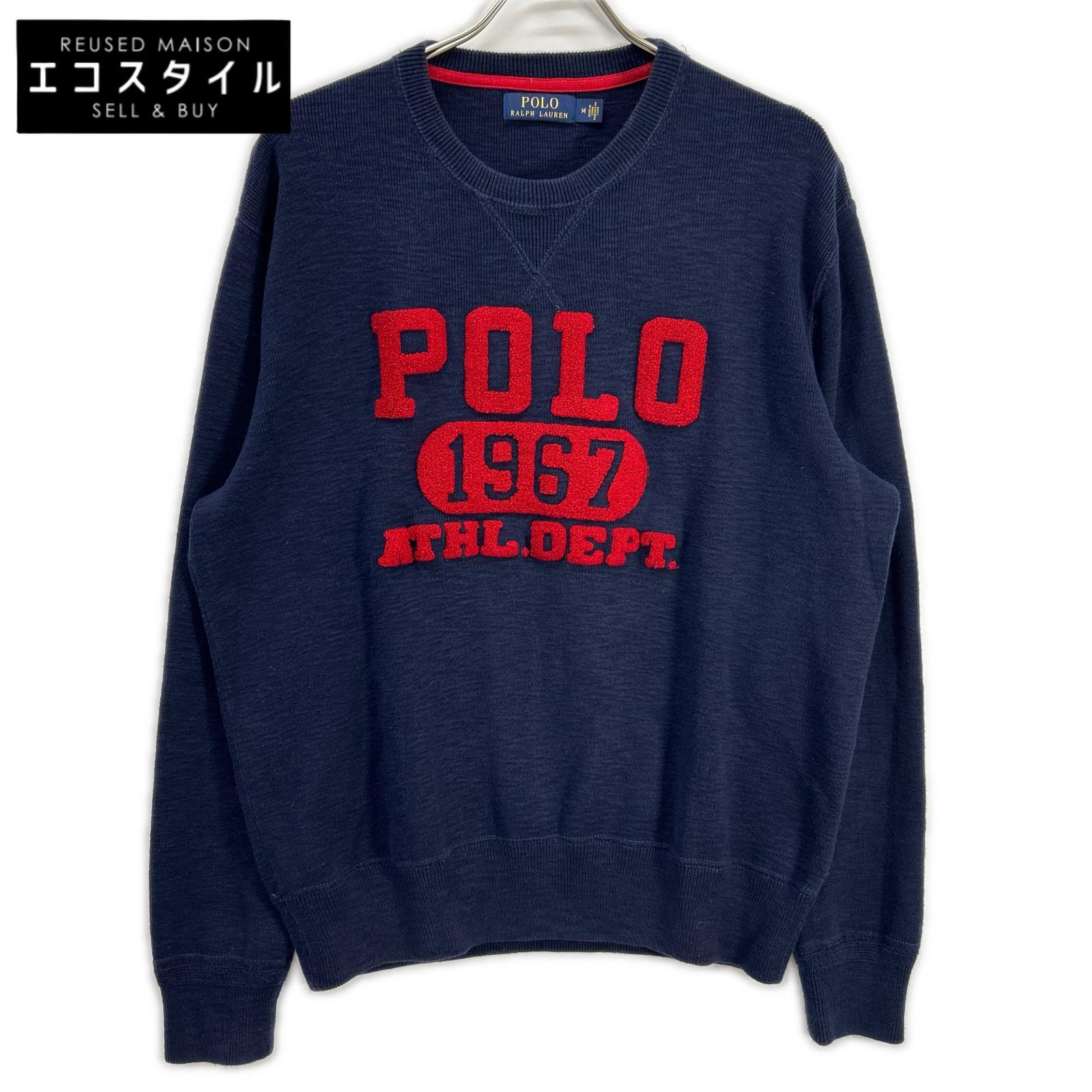 POLO RALPH LAUREN ポロ ラルフローレン ネイビー コットン フェルトワッペンロゴ クルーネックニット トップス