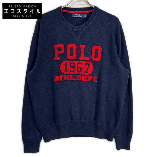 POLO RALPH LAUREN ポロ ラルフローレン ネイビー コットン フェルトワッペンロゴ クルーネックニット トップス