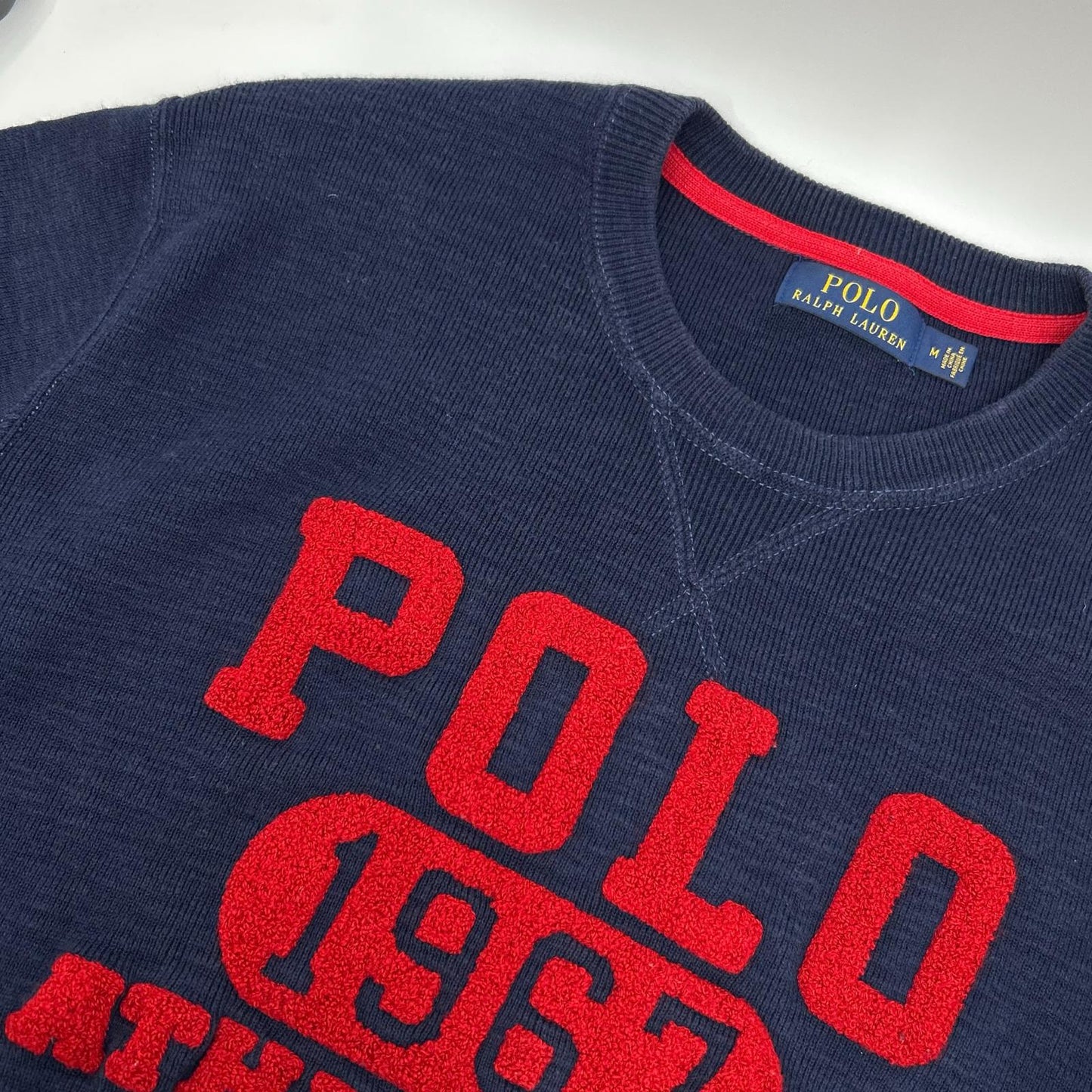 POLO RALPH LAUREN ポロ ラルフローレン ネイビー コットン フェルトワッペンロゴ クルーネックニット トップス
