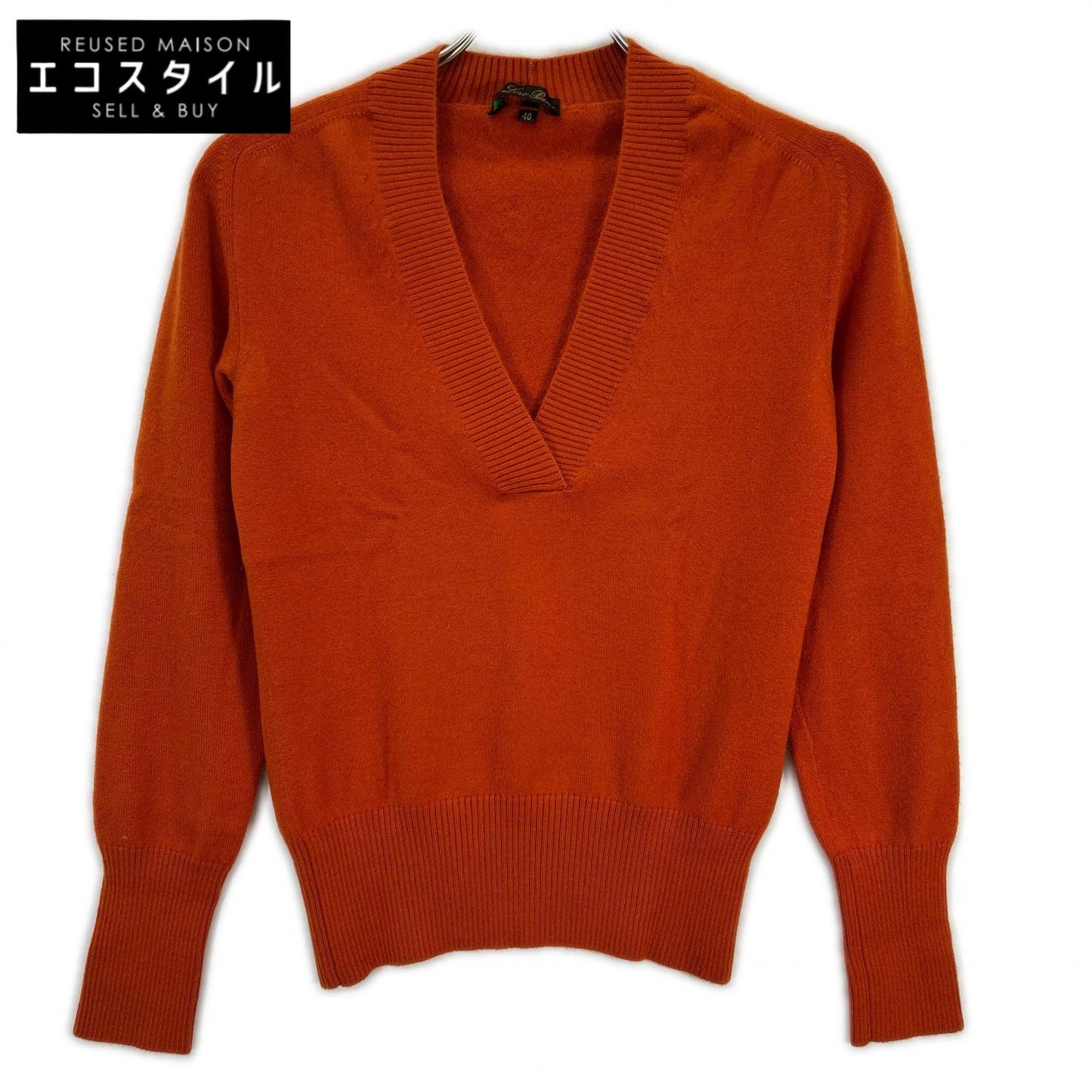 Loro Piana ロロピアーナ MAA4530 オレンジ Vネック長袖 95カシミヤ ニットカットソー トップス