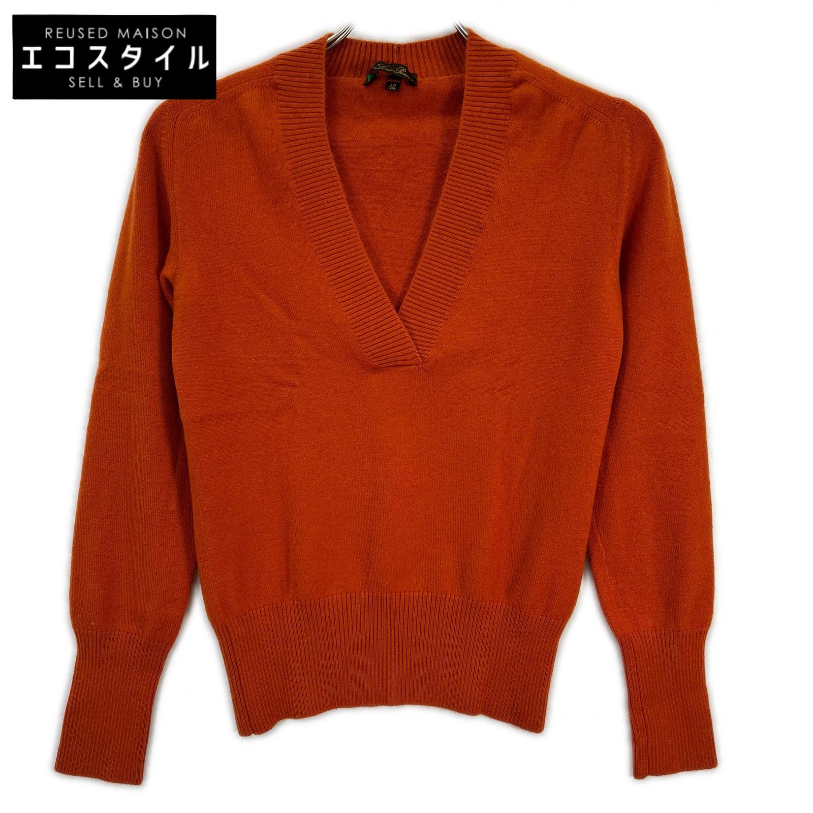 Loro Piana ロロピアーナ MAA4530 オレンジ Vネック長袖 95カシミヤ ニットカットソー トップス