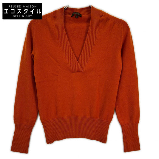 Loro Piana MAA4530 Orange V-Neck Long Sleeve 95 Cashmere Knit Top
