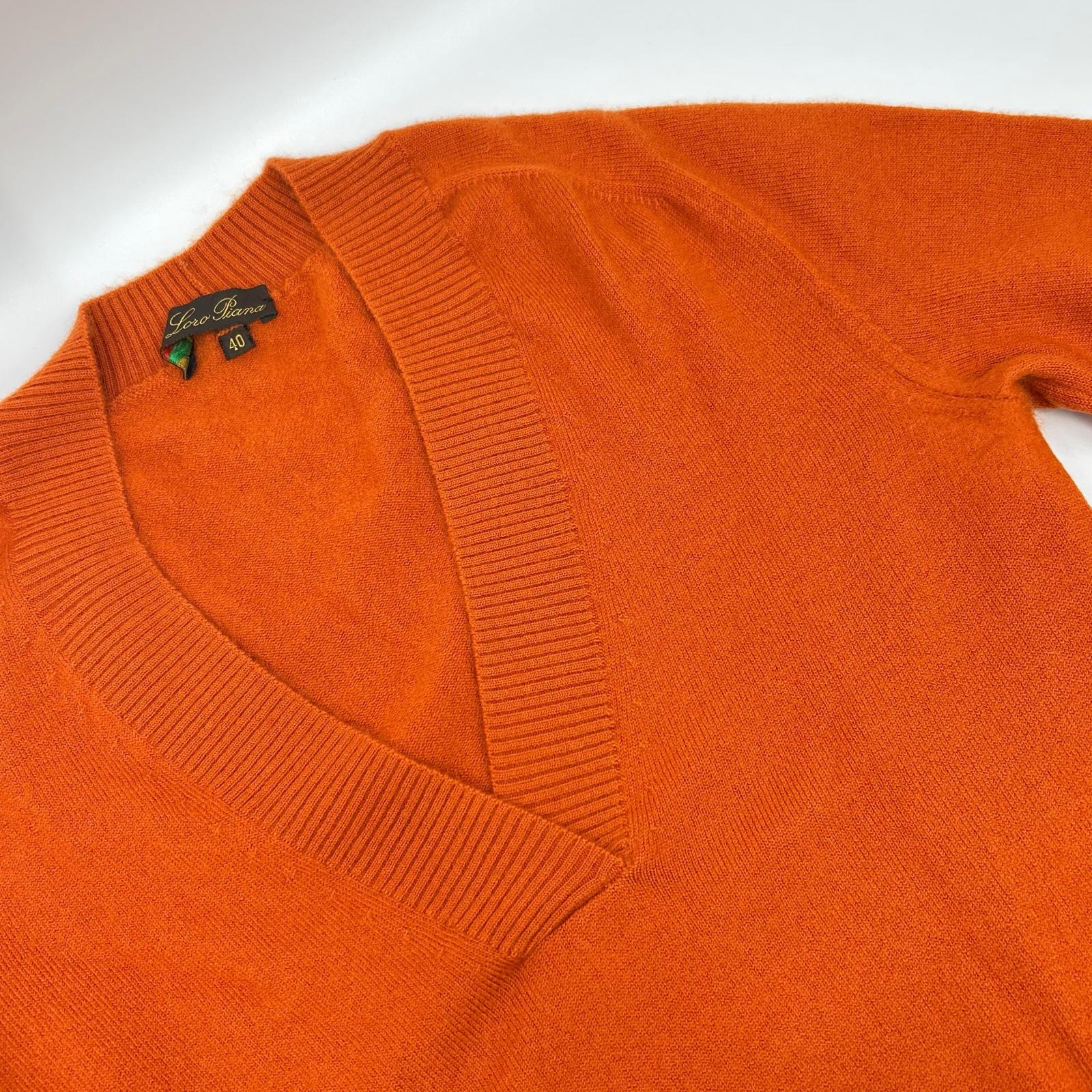 Loro Piana ロロピアーナ MAA4530 オレンジ Vネック長袖 95カシミヤ ニットカットソー トップス