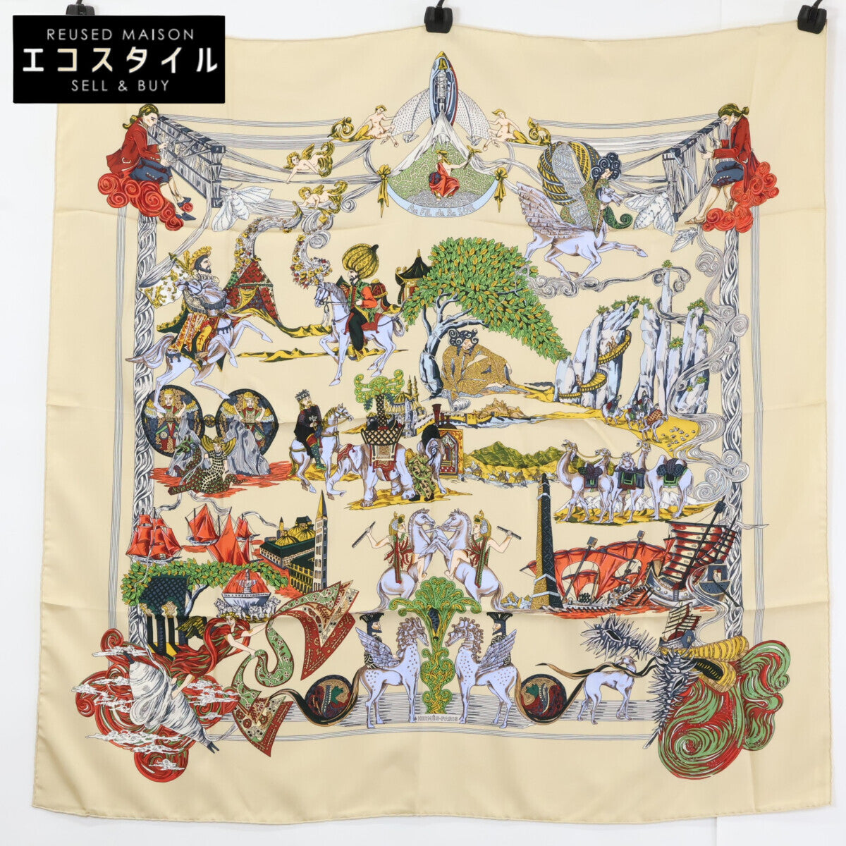HERMES エルメス 【新品同様】Au FIL de la SOIE カレ90 シルク スカーフ