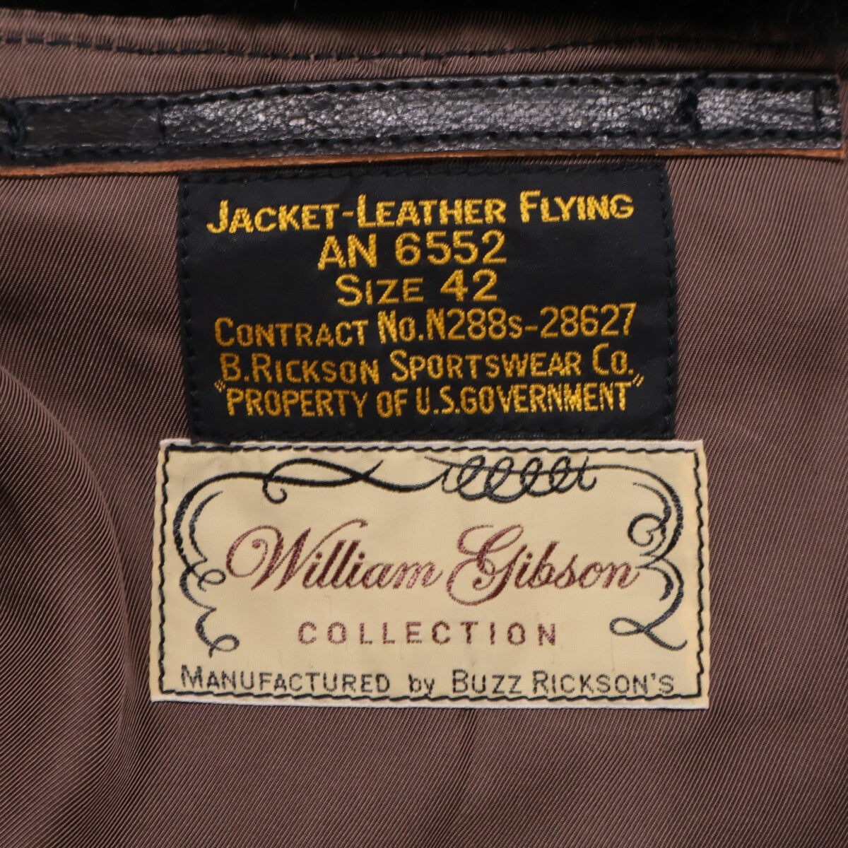 BUZZ RICKSON'S バズリクソンズ 【美品】BR80671 WILLIAM GIBSON COLLECTION AN6552 茶芯 ゴートスキン フライト ジャケット