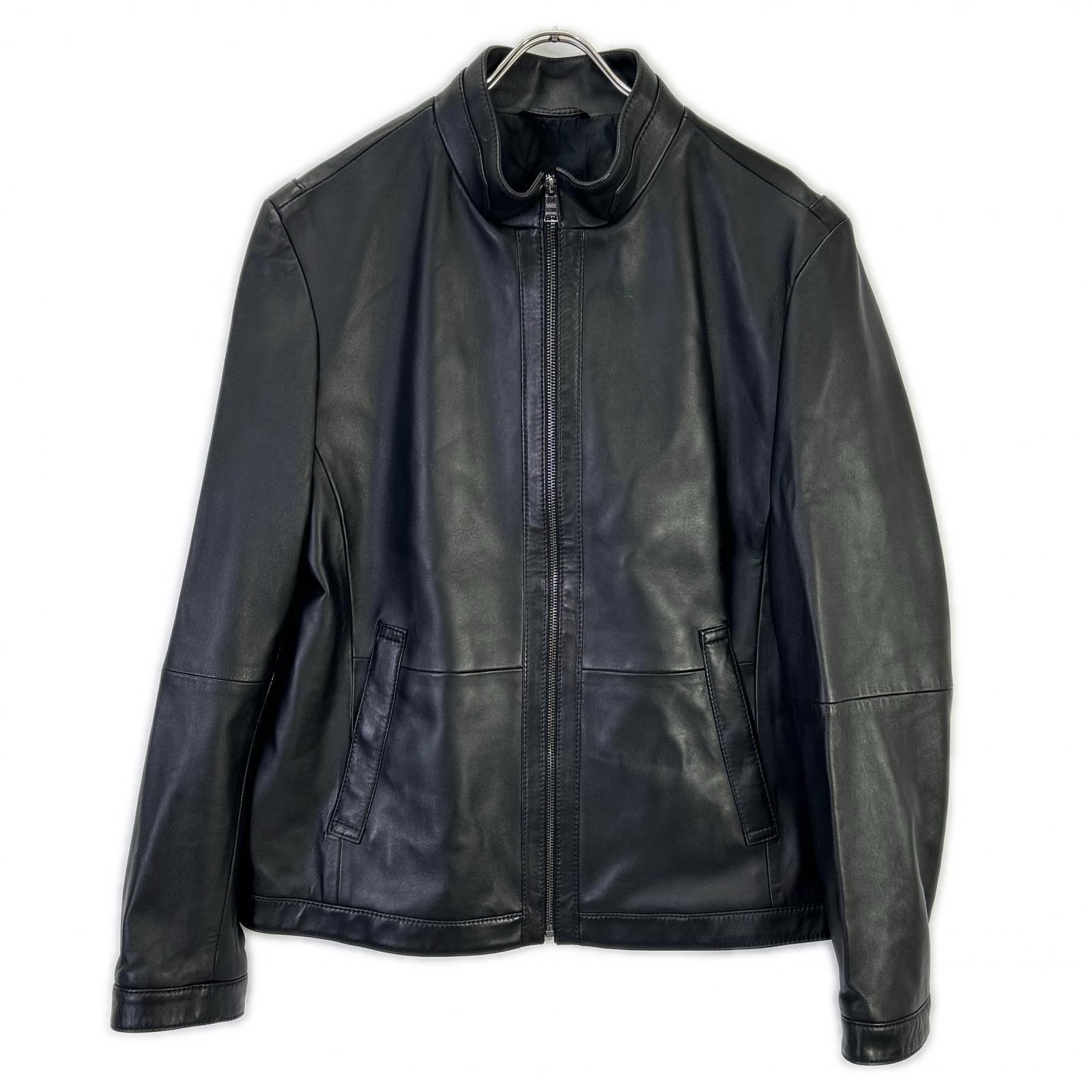 HUGO BOSS ヒューゴボス 10204714 ブラック オールレザー シングルライダースジャケット ジャケット