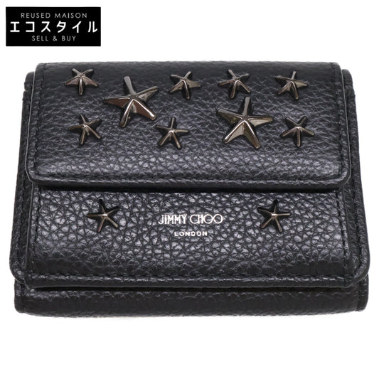JIMMY CHOO ジミーチュウ 【美品】スタースタッズ レザー コンパクトウォレット 三つ折り財布（小銭入れあり）