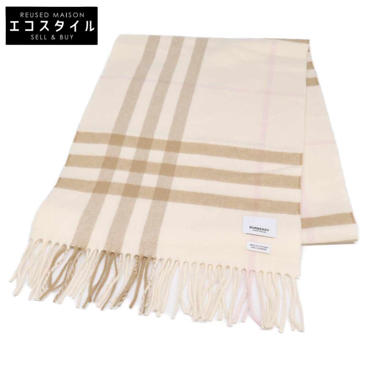 BURBERRY Burberry [excellent condition/domestically authorized] 8020814/70Q checked cashmere fringed scarf