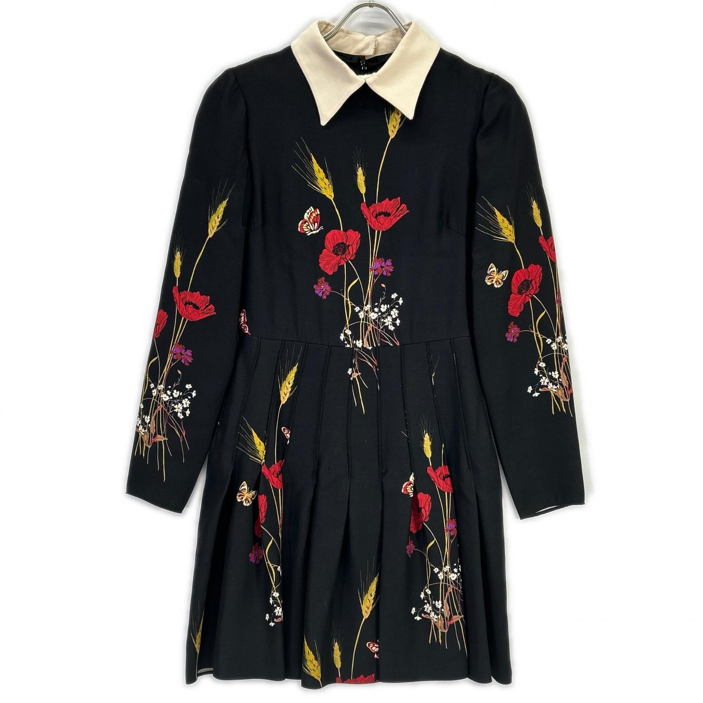 VALENTINO ヴァレンティノ RB3VAKY24GK ブラック ウールシルク 花柄 ミニドレス ワンピース