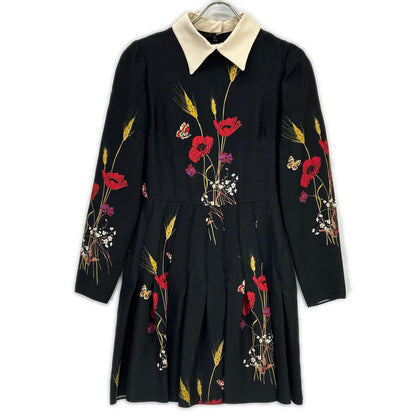 VALENTINO ヴァレンティノ RB3VAKY24GK ブラック ウールシルク 花柄 ミニドレス ワンピース