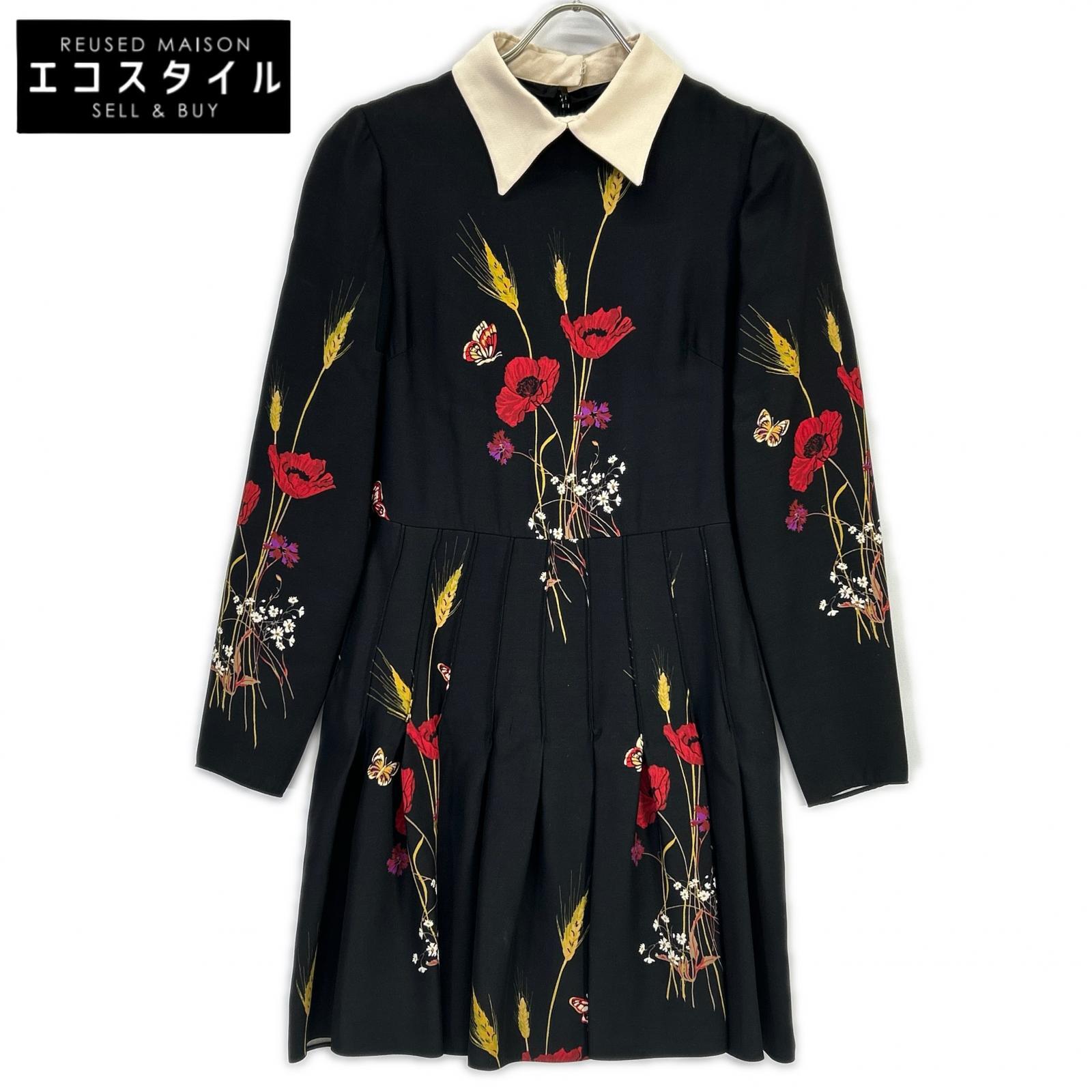 VALENTINO ヴァレンティノ RB3VAKY24GK ブラック ウールシルク 花柄 ミニドレス ワンピース
