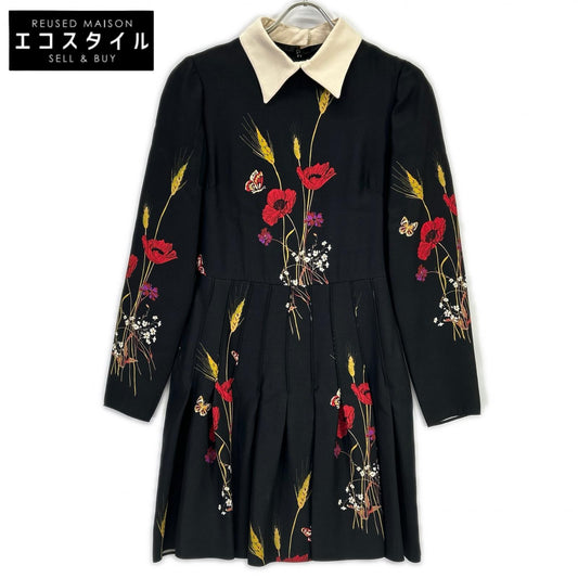 VALENTINO ヴァレンティノ RB3VAKY24GK ブラック ウールシルク 花柄 ミニドレス ワンピース