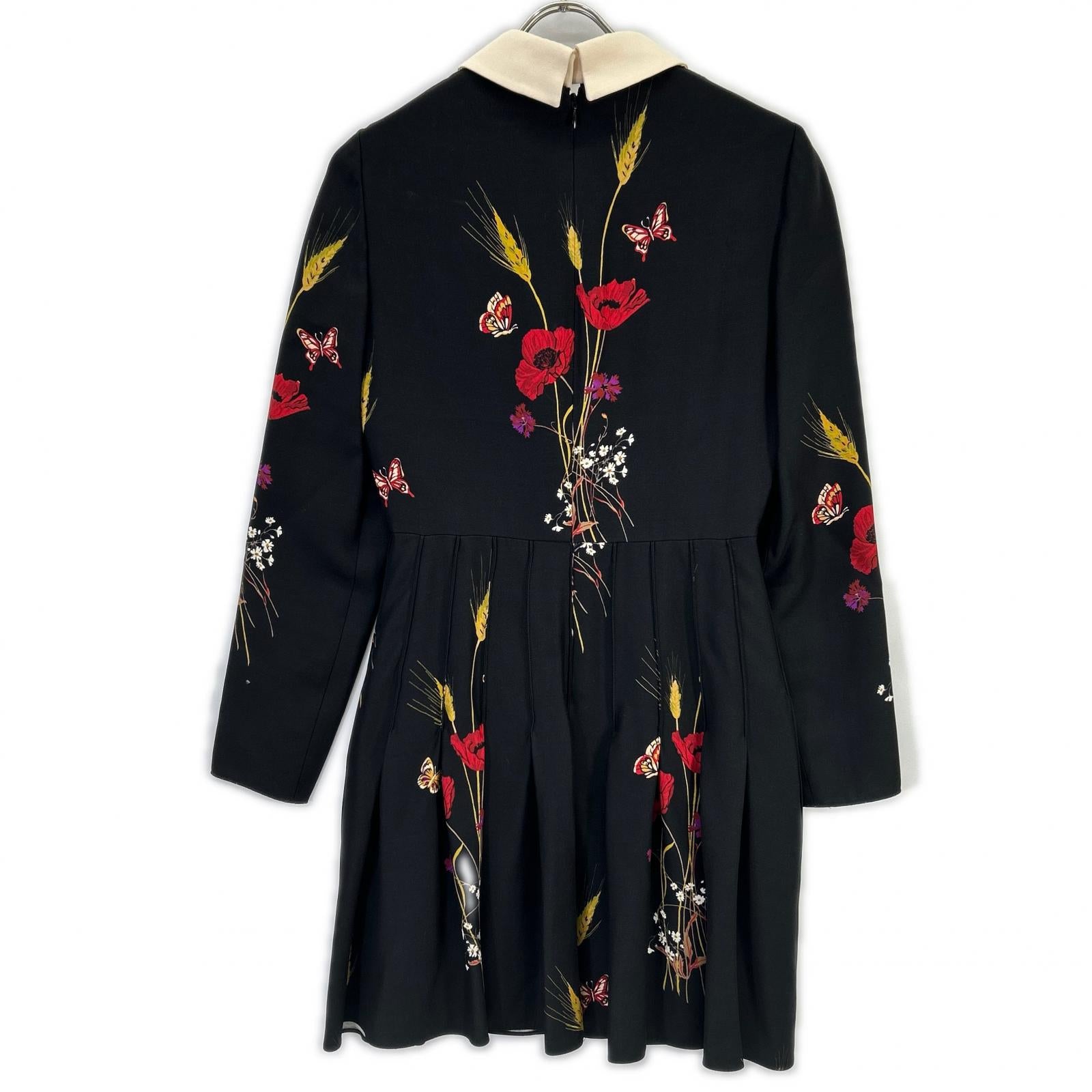 VALENTINO ヴァレンティノ RB3VAKY24GK ブラック ウールシルク 花柄 ミニドレス ワンピース
