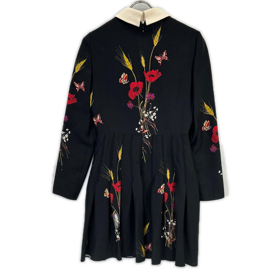 VALENTINO ヴァレンティノ RB3VAKY24GK ブラック ウールシルク 花柄 ミニドレス ワンピース