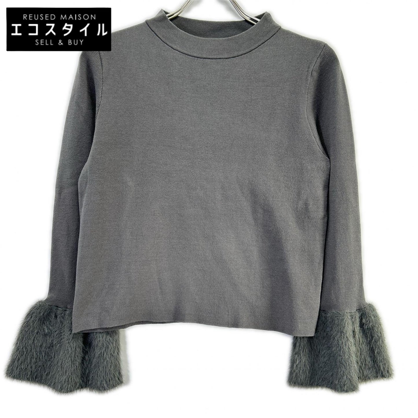 ANAYI khaki fur-cuff sleeve pullover top