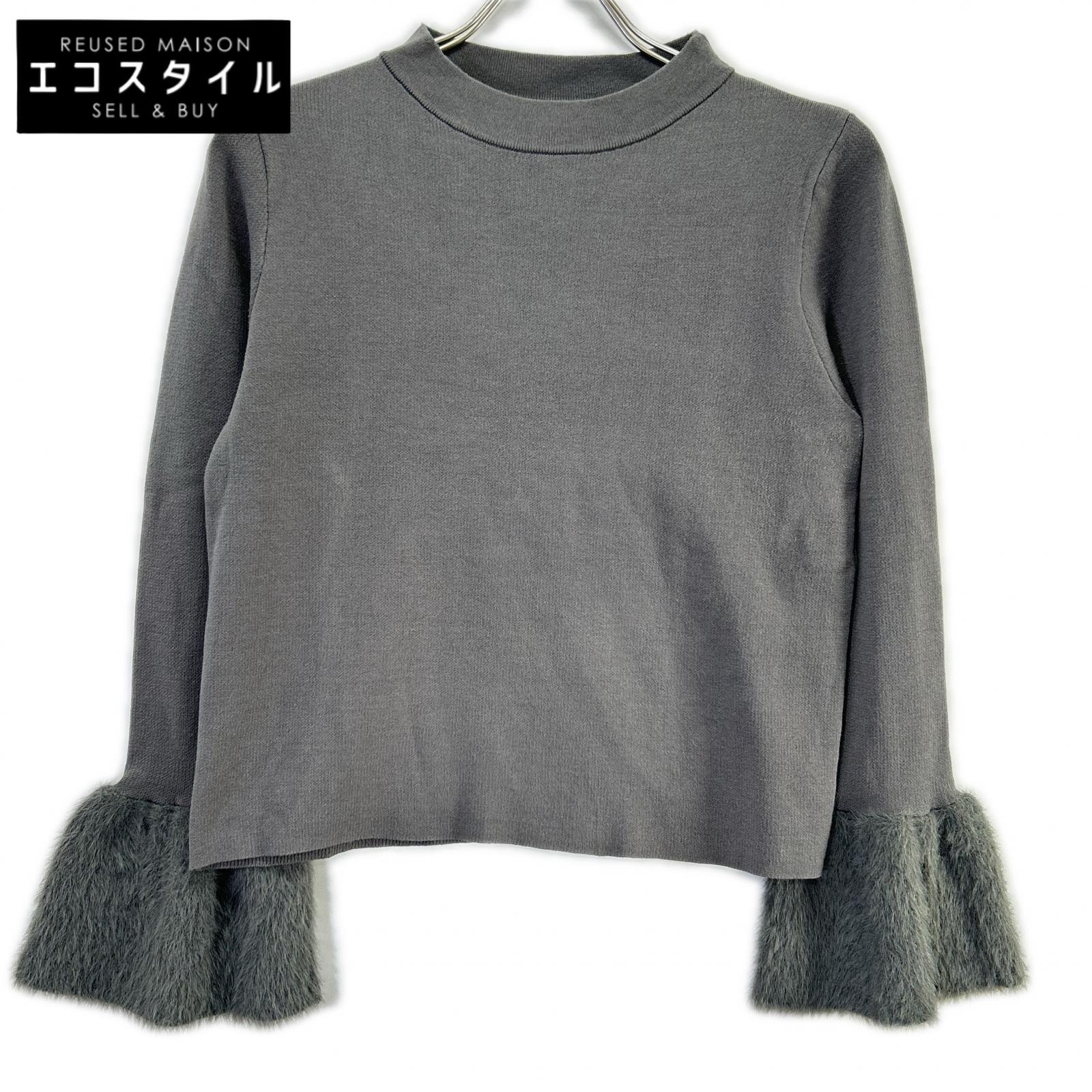 ANAYI khaki fur-cuff sleeve pullover top