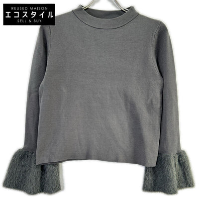 ANAYI khaki fur-cuff sleeve pullover top