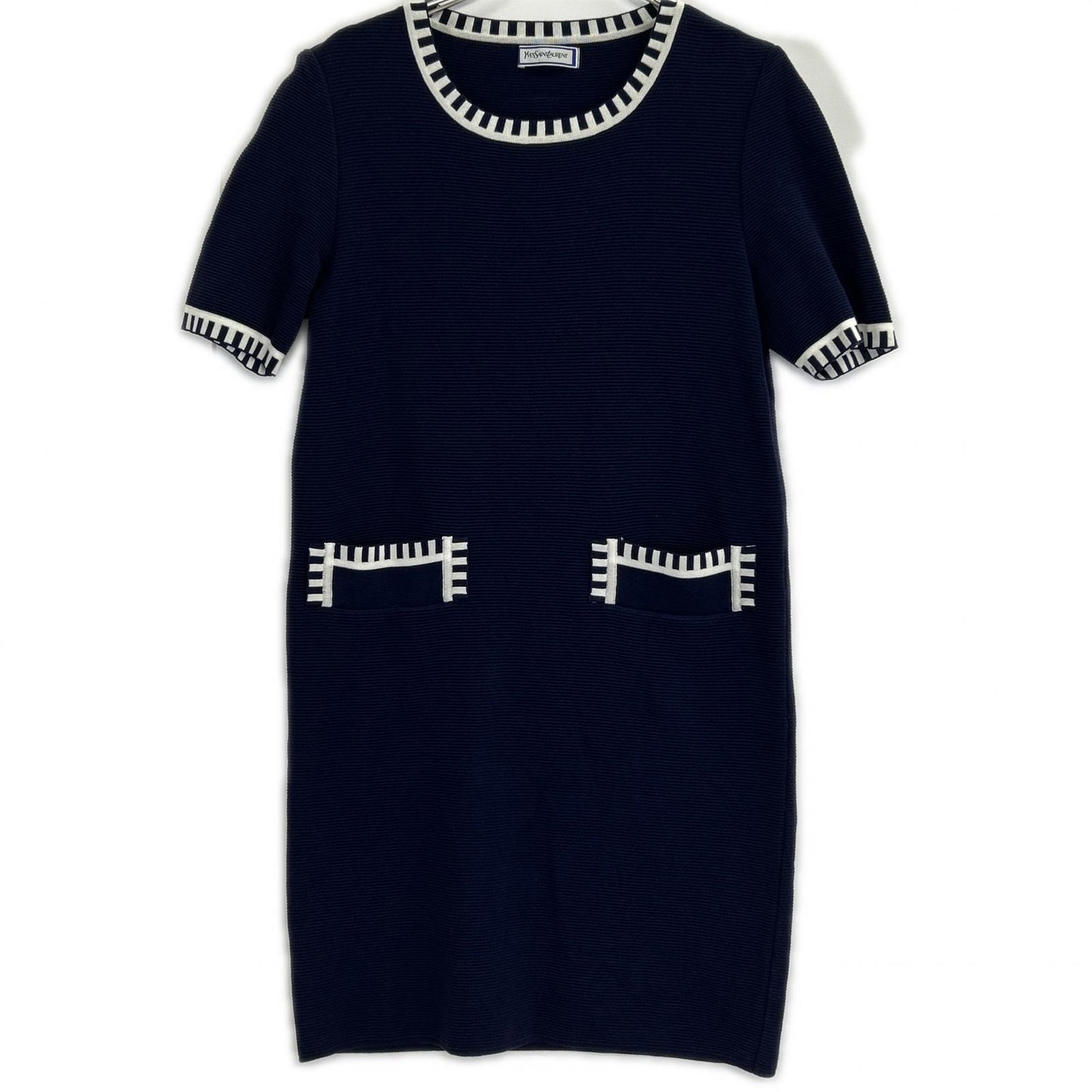 【SALE】 YvesSaintLaurent イヴサンローラン ネイビー レーヨン 半袖ワンピース ワンピース
