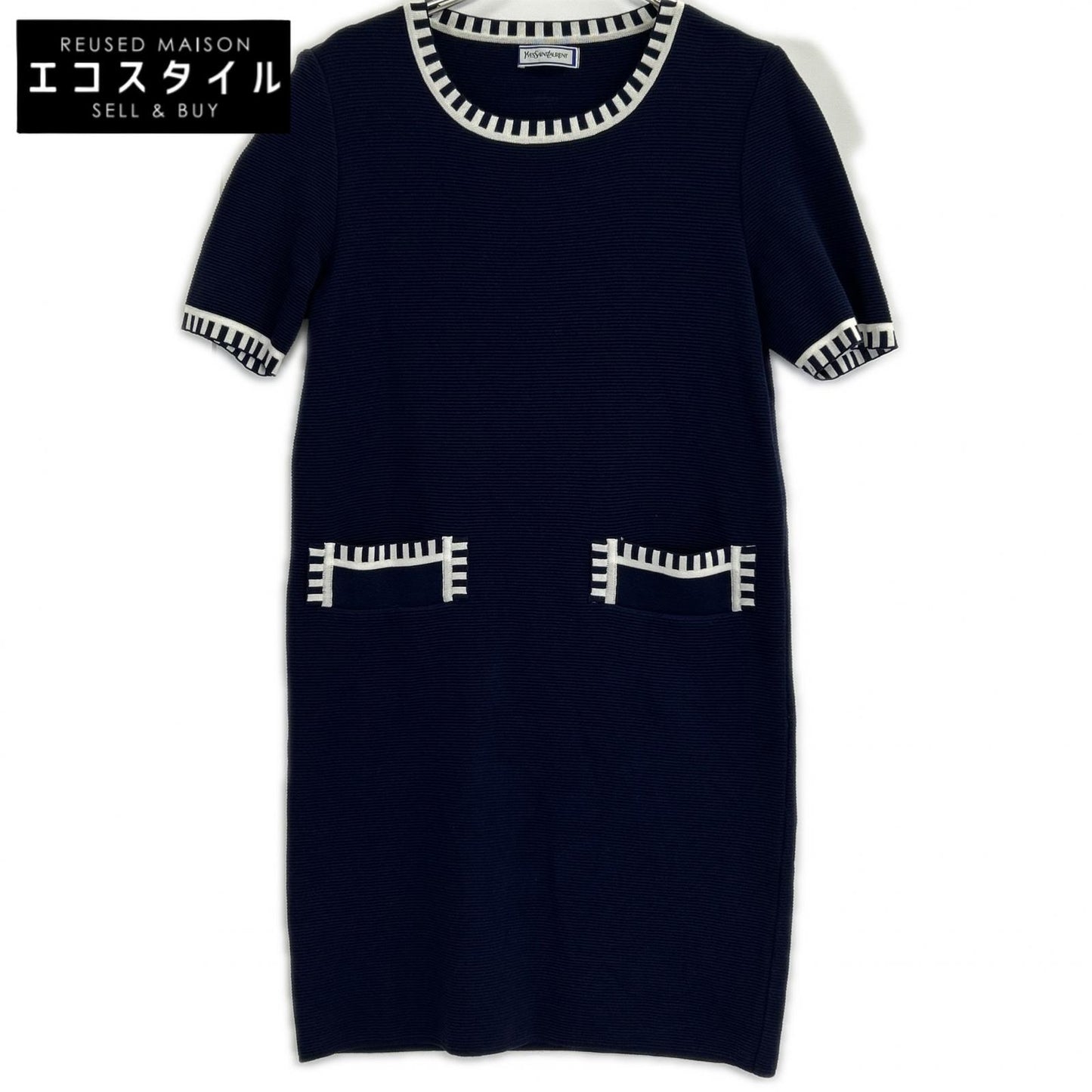 【SALE】 YvesSaintLaurent イヴサンローラン ネイビー レーヨン 半袖ワンピース ワンピース