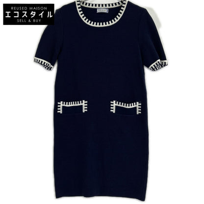 【SALE】 YvesSaintLaurent イヴサンローラン ネイビー レーヨン 半袖ワンピース ワンピース