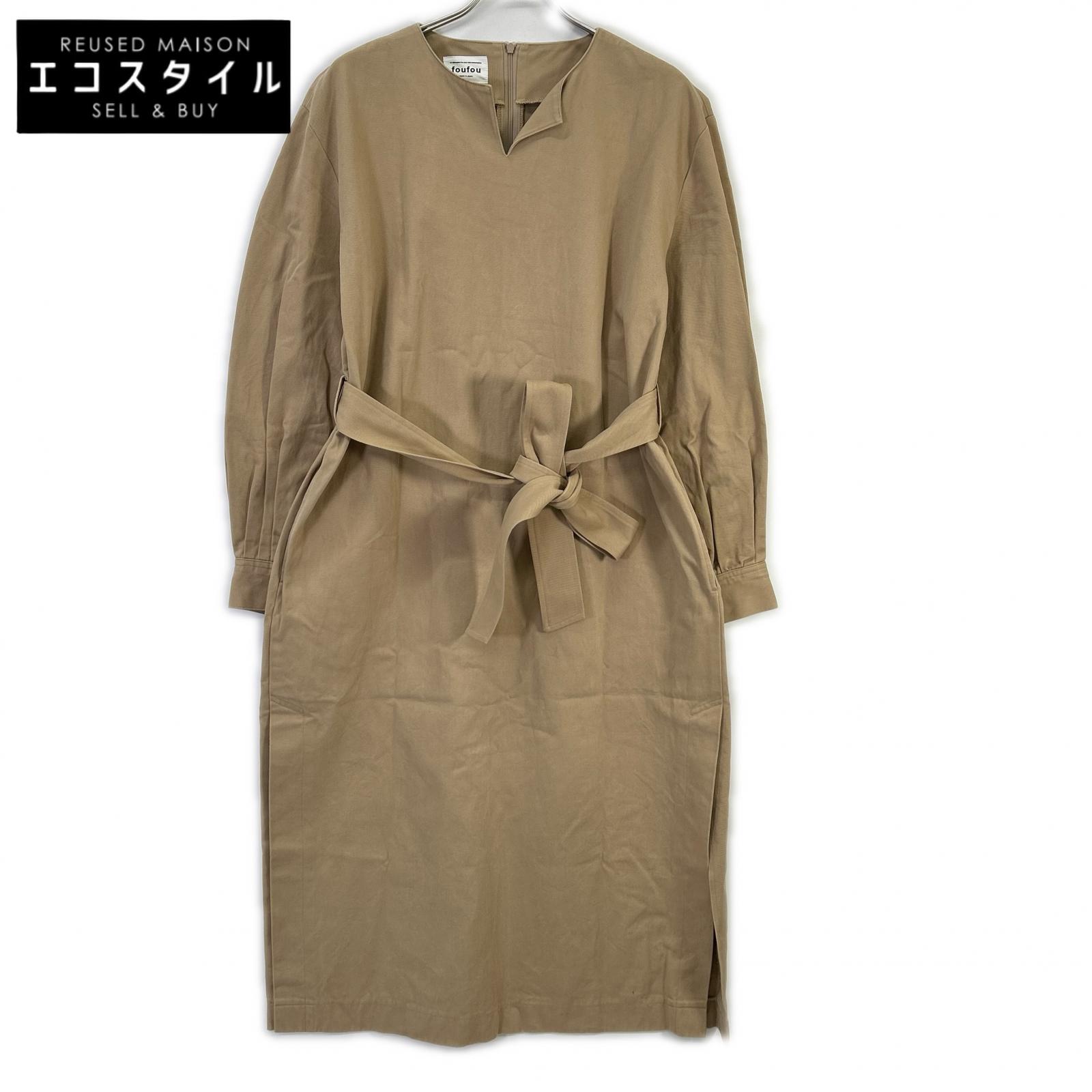 foufou フーフー ベージュ コットン ベルト付き トレンチワンピース ワンピース