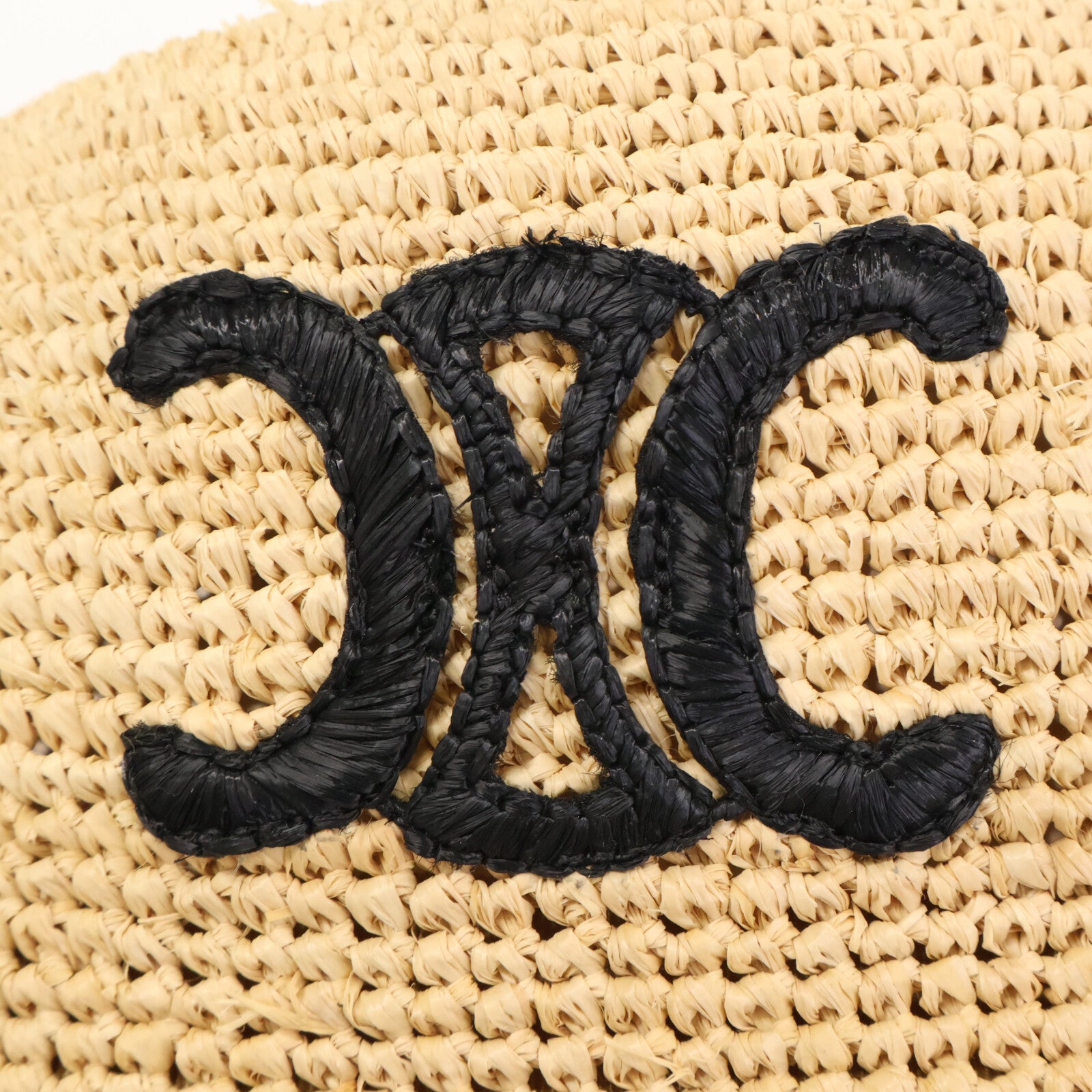 CELINE セリーヌ トリオンフ刺繍 ラフィア バケットハット 帽子