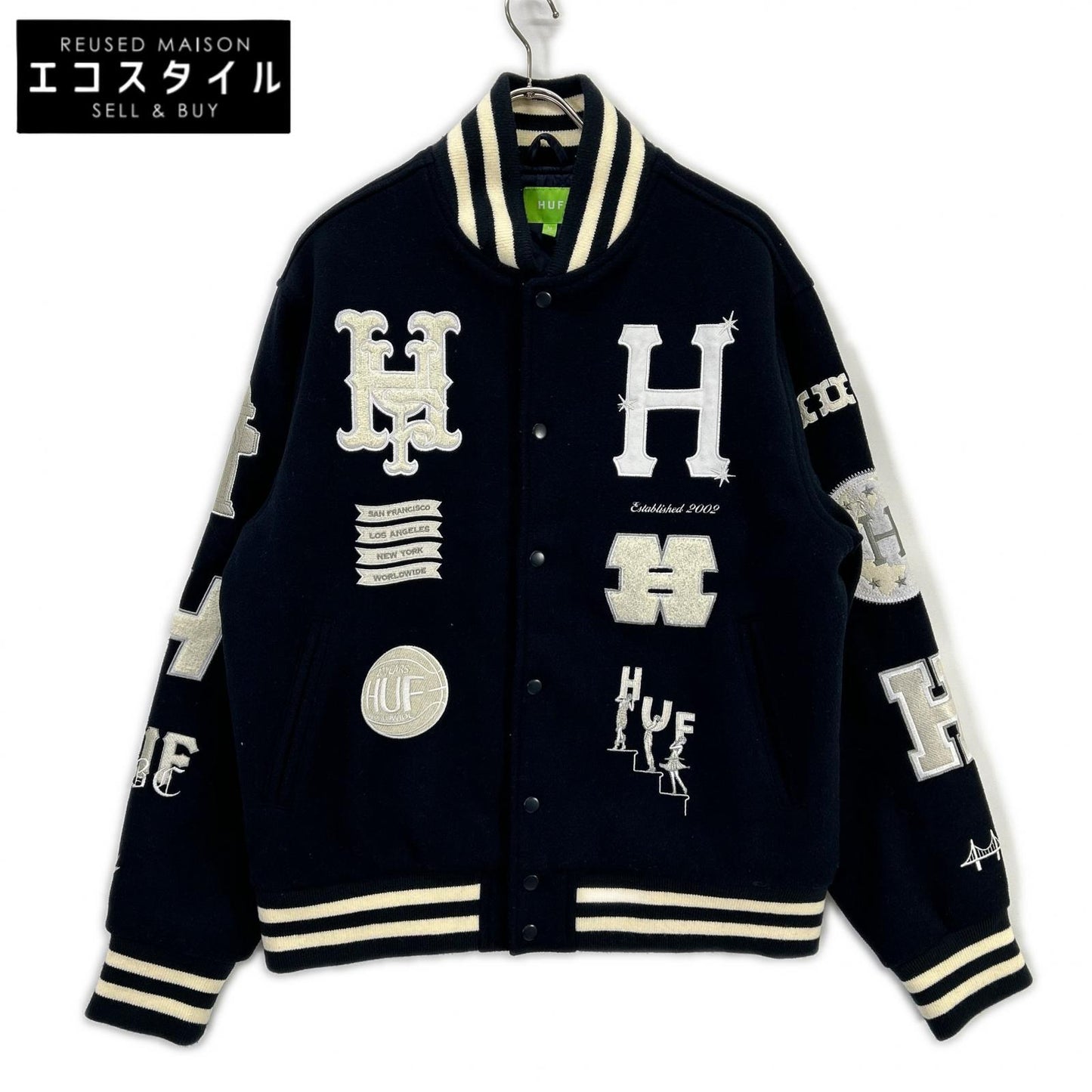 HUF ハフ JK00368 ネイビー 20 Year Classic H Varsity スタジアムジャケット ジャケット