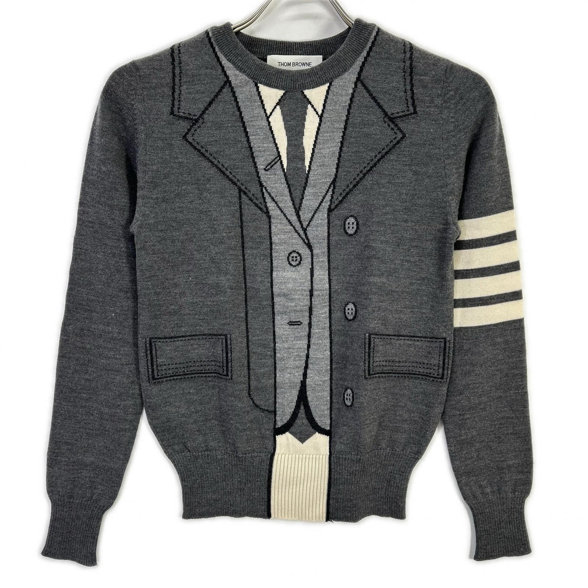 THOM BROWNE トムブラウン FKA243A-00014035 グレー トロンプルイユ ニットプルオーバー トップス