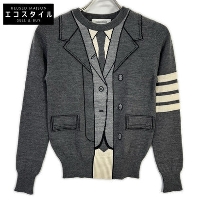 THOM BROWNE トムブラウン FKA243A-00014035 グレー トロンプルイユ ニットプルオーバー トップス