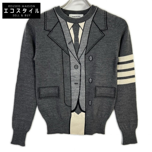 THOM BROWNE トムブラウン FKA243A-00014035 グレー トロンプルイユ ニットプルオーバー トップス