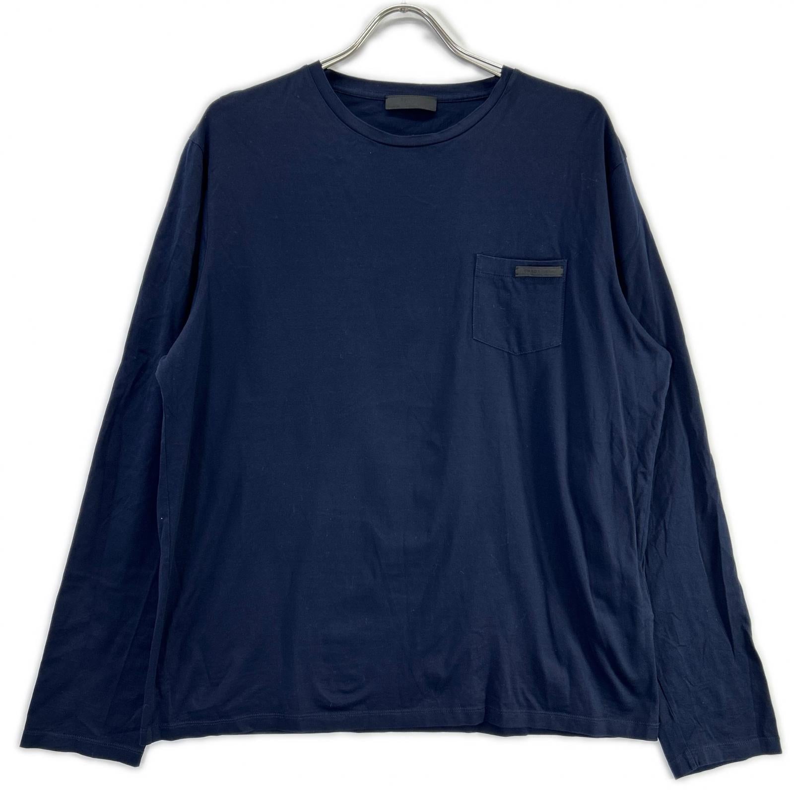 PRADA プラダ UJL879 ネイビー ポケット付き 長袖 コットンTシャツ トップス