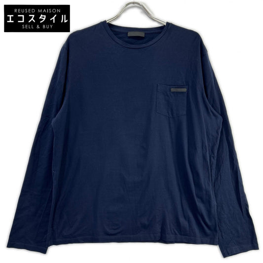 PRADA プラダ UJL879 ネイビー ポケット付き 長袖 コットンTシャツ トップス