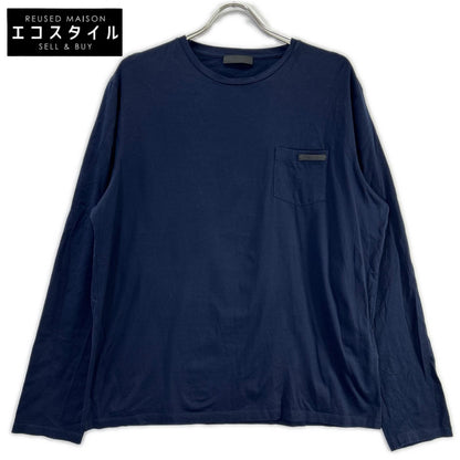 PRADA プラダ UJL879 ネイビー ポケット付き 長袖 コットンTシャツ トップス