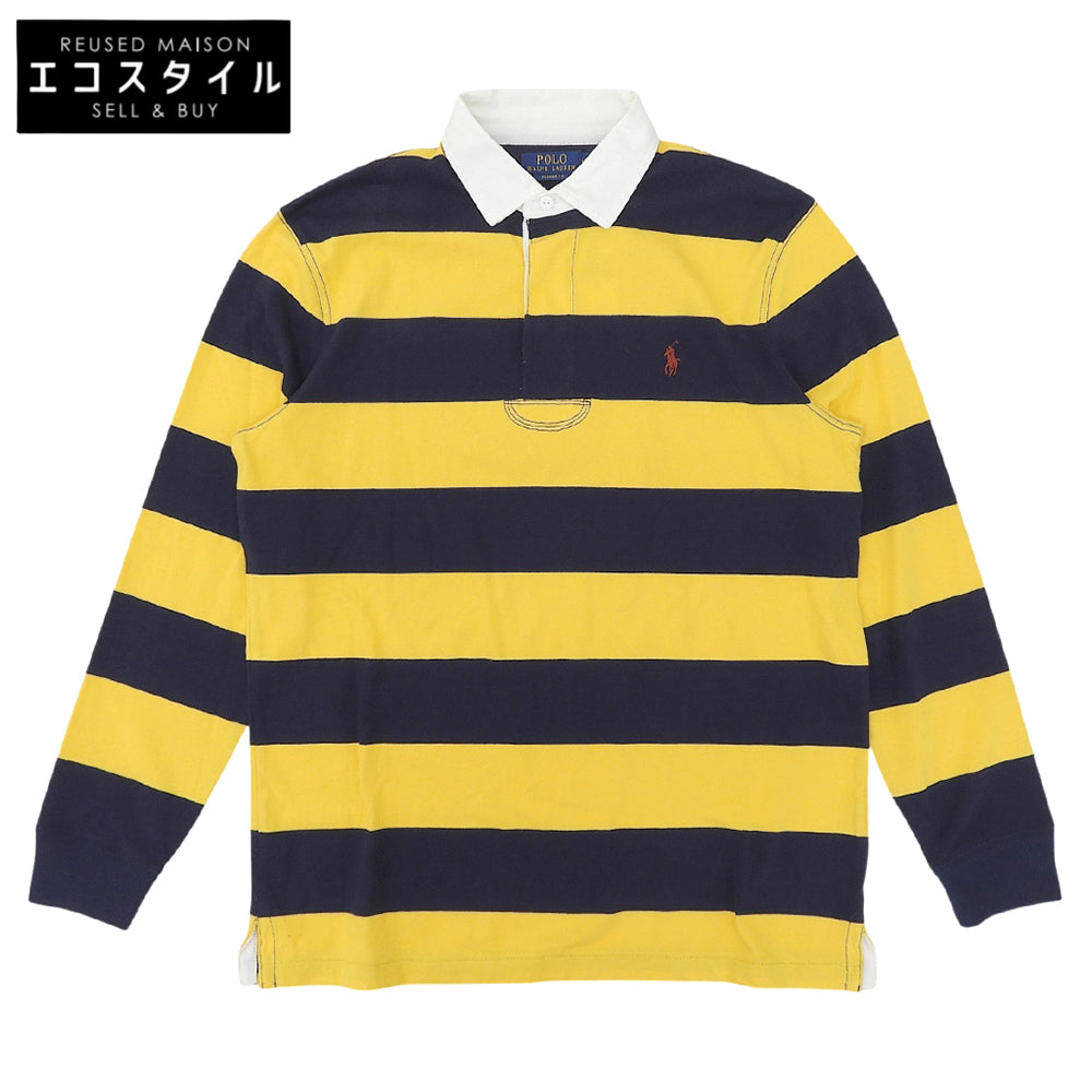 POLO RALPH LAUREN ポロ ラルフローレン ボーダー 長袖 ラガーシャツ トップス メンズ イエロー×ネイビー M トップス
