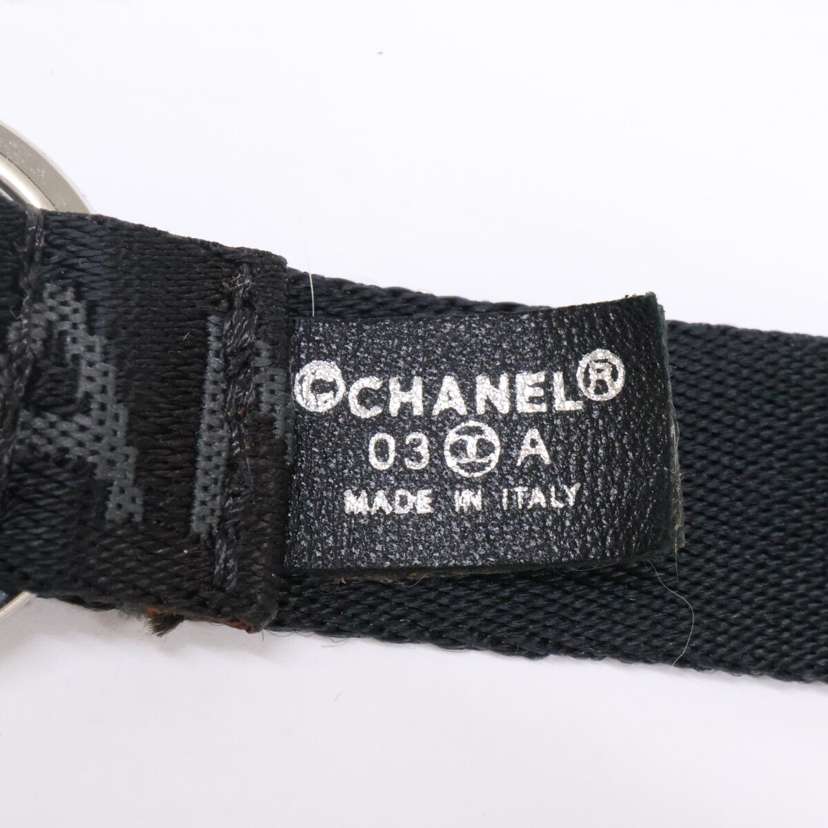 CHANEL 03A Compass Logo Jacquard Key Ring