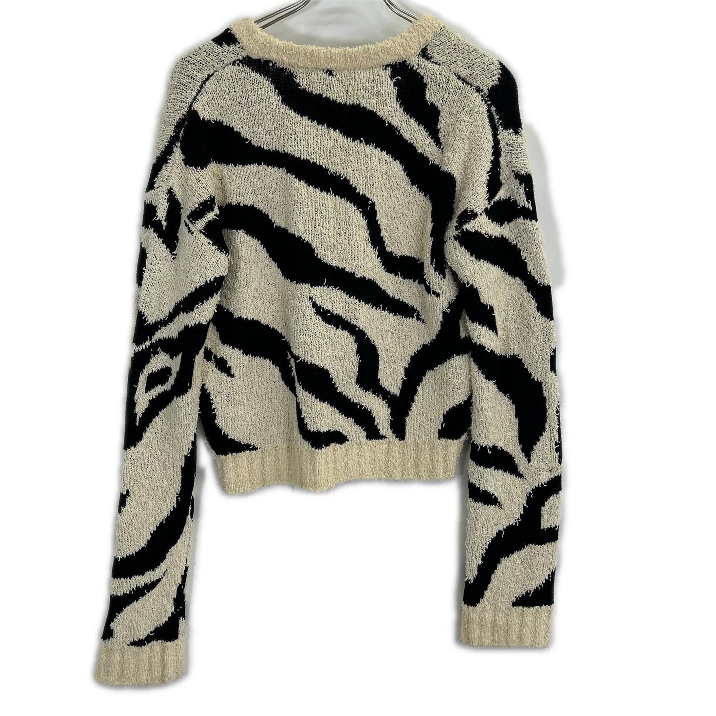 Just Cavalli ジャストカヴァリ ベージュ×ブラック コットン混 ゼブラ柄 クロップドニットカーディガン トップス
