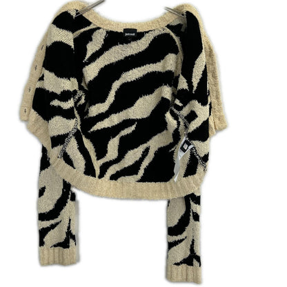 Just Cavalli ジャストカヴァリ ベージュ×ブラック コットン混 ゼブラ柄 クロップドニットカーディガン トップス