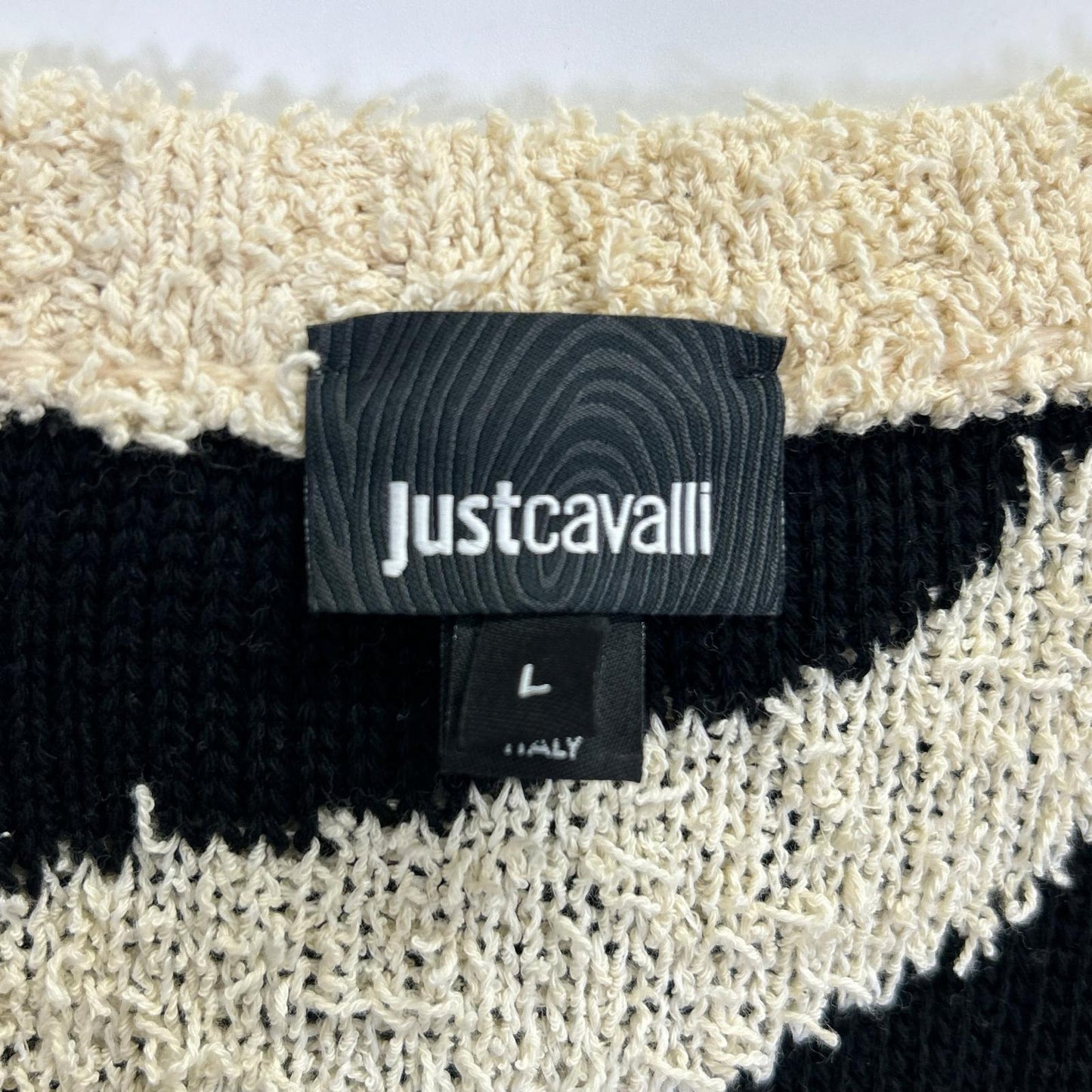 Just Cavalli ジャストカヴァリ ベージュ×ブラック コットン混 ゼブラ柄 クロップドニットカーディガン トップス